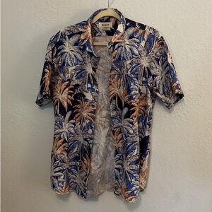 Mens Cotton Linen Blend Made in Italy Tropical Print Shirt Size L
